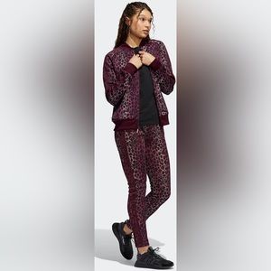 Adidas Maroon Cheetah printed track suit, size small